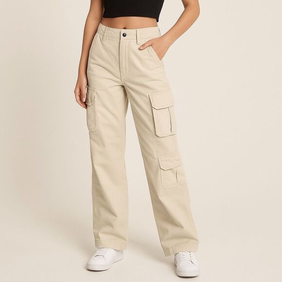 Hollister Pants - Hollister Women’s 24 Ultra High Rise Baggy Cargo Pants Beige 3 Pocket Utility 00